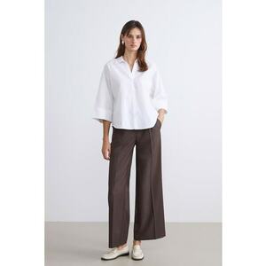 Pantaloni crop cu croiala ampla - Maro inchis imagine