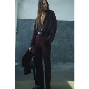 Pantaloni eleganti cu model in dungi discrete - Visiniu imagine