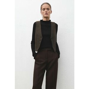 Pulover crop din amestec de lana cu margini valurite - Negru imagine