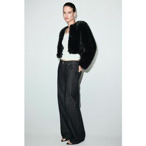 Jacheta crop de blana sintetica - Negru imagine