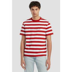 Tricou cu imprimeu in dungi si logo brodat - Rosu imagine