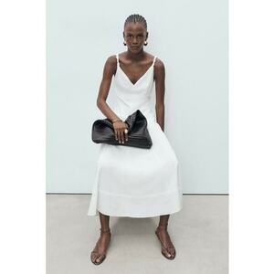 Rochie din amestec de lyocell cu bretele impletite - Alb optic imagine