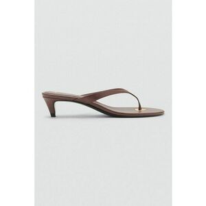 Papuci cu toc si bareta separatoare - Maro cognac imagine