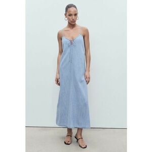 Rochie evazata din denim - Albastru prafuit imagine