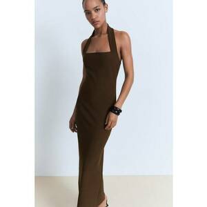 Rochie maxi cu decolteu halter - Maro inchis imagine