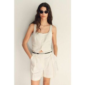Pantaloni scurti din amestec de in - Crem imagine
