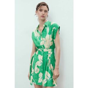 Rochie-camasa mini evazata - Verde/Alb fildes imagine