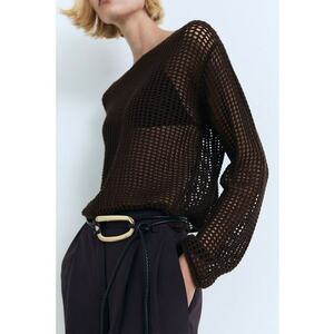 Pulover crosetat cu model uni - Negru imagine