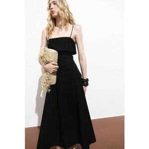 Rochie midi cu bretele inguste - Negru imagine