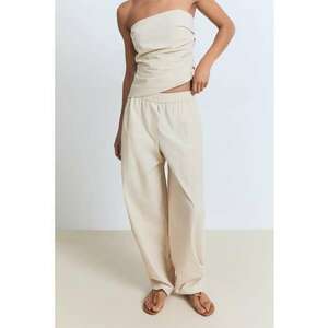 Pantaloni din bumbac cu talie elastica - Bej deschis imagine