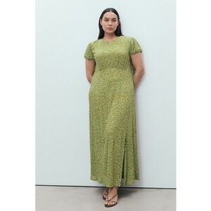 Rochie midi cu slit lateral - Verde/Alb murdar imagine