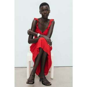 Rochie midi cu decolteu cu volane - Rosu vermillion imagine