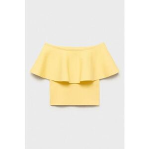 Tricou cu decolteu pe umeri si volane - Galben pai imagine