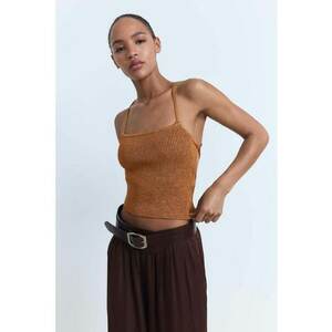 Top texturat cu bretele inguste - Caramel imagine