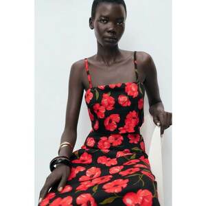 Fusta midi cu imprimeu floral - Rosu/Verde/Negru imagine