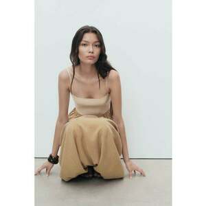 Rochie midi cu bretele ajustabile - Alb fildes/Maro deschis imagine