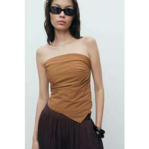 Top asimetric fara bretele - Caramel imagine