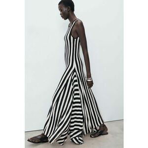 Rochie lunga asimetrica in dungi - Negru/Alb murdar imagine