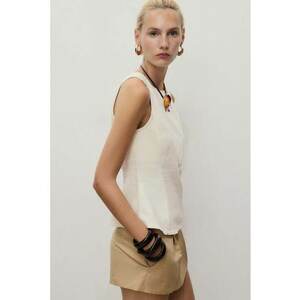 Top evazat de denim - Alb fildes imagine