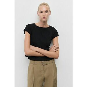 Tricou cu decolteu la baza gatului si model uni - Negru imagine