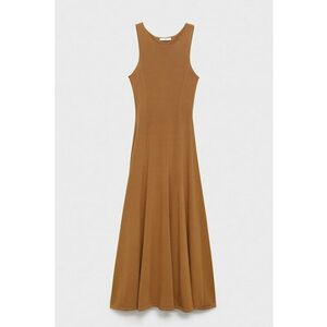 Rochie cu decolteu rotund si croiala in A - Caramel imagine
