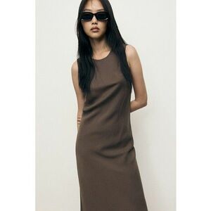 Rochie midi din amestec de modal - Maro inchis imagine