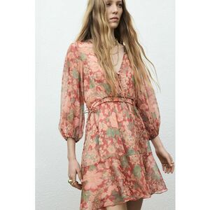 Rochie mini evazata - Verde pal/Rosu stins/Roz pal imagine