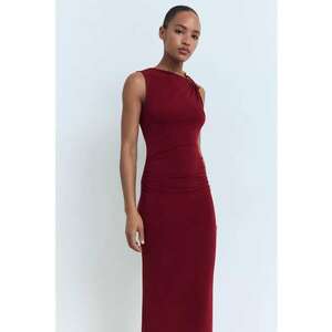Rochie midi cambrata cu detalii drapate - Rosu inchis imagine