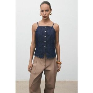 Top din denim cu nasturi - Albastru melange imagine