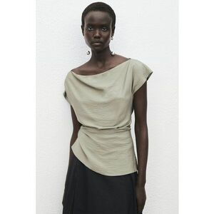 Bluza crop fara maneci din amestec de modal cu decolteu barcuta - Kaki imagine