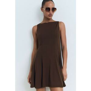Rochie uni din amestec de bumbac - Maro imagine