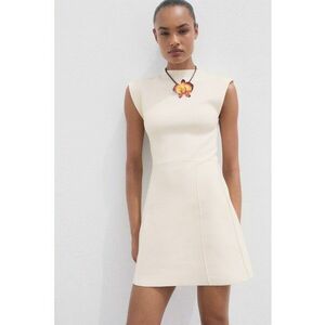 Rochie mini evazata fara maneci - Crem imagine