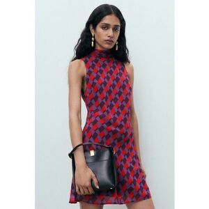 Rochie mini cu model geometric - Rosu/Violet imagine