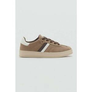 Pantofi sport din piele intoarsa cu garnituri din piele ecologica - Maro camel imagine