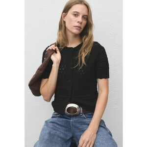 Cardigan tricotat cu model cu perforatii - Negru imagine