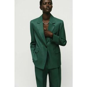 Sacou lejer din amestec de in - Verde inchis imagine