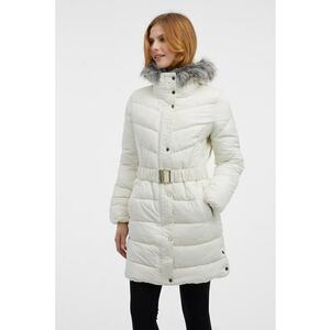 Geaca lunga cu gluga si curea in talie - Alb imagine