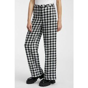 Pantaloni cu talie inalta si model in carouri - Alb/Negru imagine