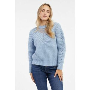 Pulover tricotat cu insertie din dantela - Albastru deschis imagine