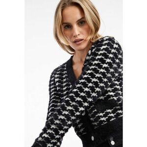 Cardigan cu decolteu in V - model si nasturi - Alb/Negru imagine