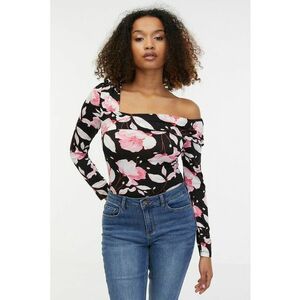Bluza cu decolteu pe un umar - Negru/Roz deschis imagine
