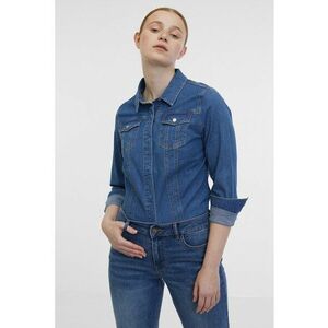 Camasa din denim cu buzunare pe piept - Albastru melange imagine