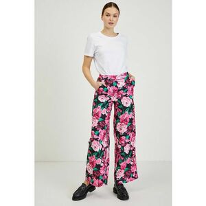 Pantaloni cu croiala ampla si model floral - Negru/Fucsia/Turcoaz imagine