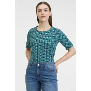 Bluza cu model si decolteu rotund - Alb/Negru/Verde persan imagine