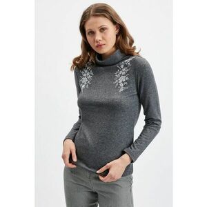 Pulover cu guler inalt si detalii cu model floral - Gri inchis melange imagine
