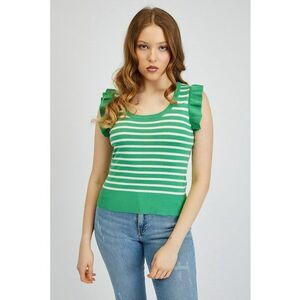 Pulover slim fit cu model in dungi - Alb/Verde imagine