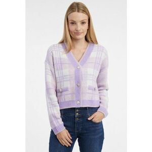 Cardigan cu decolteu in V - model in carouri si nasturi - Violet deschis/Lila imagine