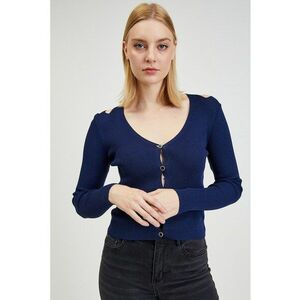 Cardigan slim fit cu decolteu in V si decupaje decorative - Bleumarin imagine