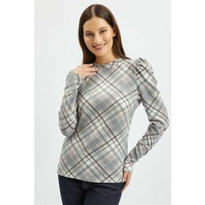 Bluza in carouri cu maneci bufante - Alb/Gri/Piersica imagine