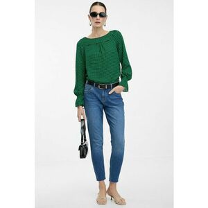 Bluza cu decolteu rotund si model houndstooth - Verde englez imagine